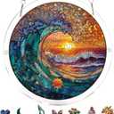 Acrylic Puzzle Suncatcher, Ocean and Sun Stained Glass Window Hanging, Sun Catcher Puzzle Kit Home Garden Decor, Creative Mothers Day and Birthdays Gifts for Mom, Wife, Sisters, 7.87 inch