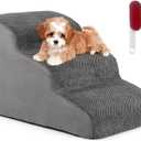 Tangkula Foam Dog Stairs for High Beds, Extra Wide & Deep Pet Ramp, Non-Slip Dog Steps for Small Older Injured Dogs Cats, Foam Pet Stairs with Lint Remover Brush for Beds, Couches (3 Steps-Grey)