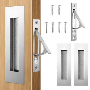 HBL' Pocket Door Hardware Set – 2 Recessed Flush Finger Pulls & 1 Edge Pull, Made of 304 Stainless Steel, Template Included, Silver