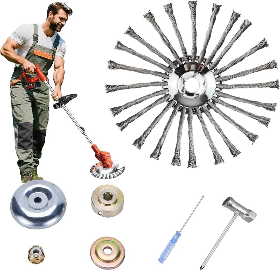 Steel Wire Grass Trimmer Head, Indestructible Weed Eater Head, for High-Power Lithium-Ion and Gasoline Weed Cutters, with Adapter, Wire Weed Trimmer Head for Moss Grass Rust Removal (High Power 10In A)