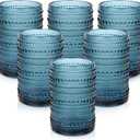 ZMOWIPDL Vintage Glassware Drinking Glasses Set of 6,15 oz Hobnail Glass Cups,Embossed Blue Water Tumbler,for Beer,Cocktail,Whiskey,Juice and Various Mixed Drinks- 1 Cleaning Brush