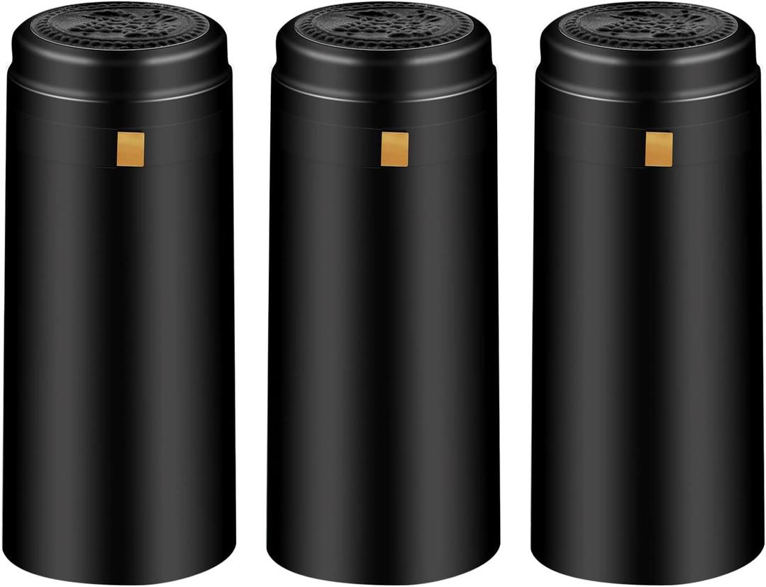 PVC Heat Shrink Capsules 120 Count Matte Black Wine Shrink Wrap Sleeves Caps Clear Bottle Corks Capsules for Professional, Wine Making Cellars and Home Use