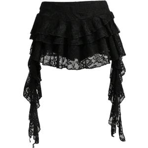 Women's Y2K Mini Skirt Ruffle Lace Asymmetrical Cute Skirts Layered Flowy Pleated Skort with Shorts for Concert Party (Black, S)