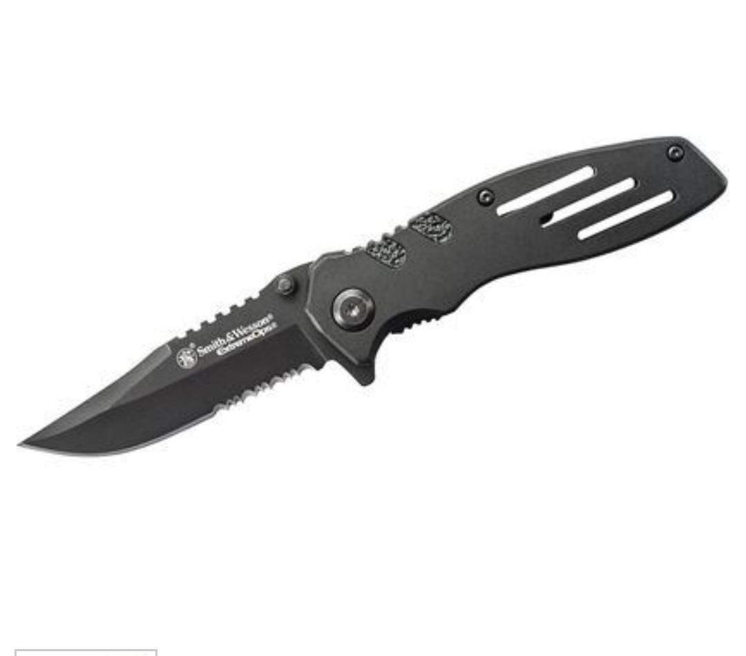 Smith & Wesson Extreme Ops Folding Knife 3.1" Black Combo Clip Point Blade, Black Aluminum Handles, Liner Lock - SWA24S
