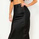 Basoteeuo Midi Skirts for Women High Waist Satin Summer Casual Sexy Midi Length Elastic Skirt (S)