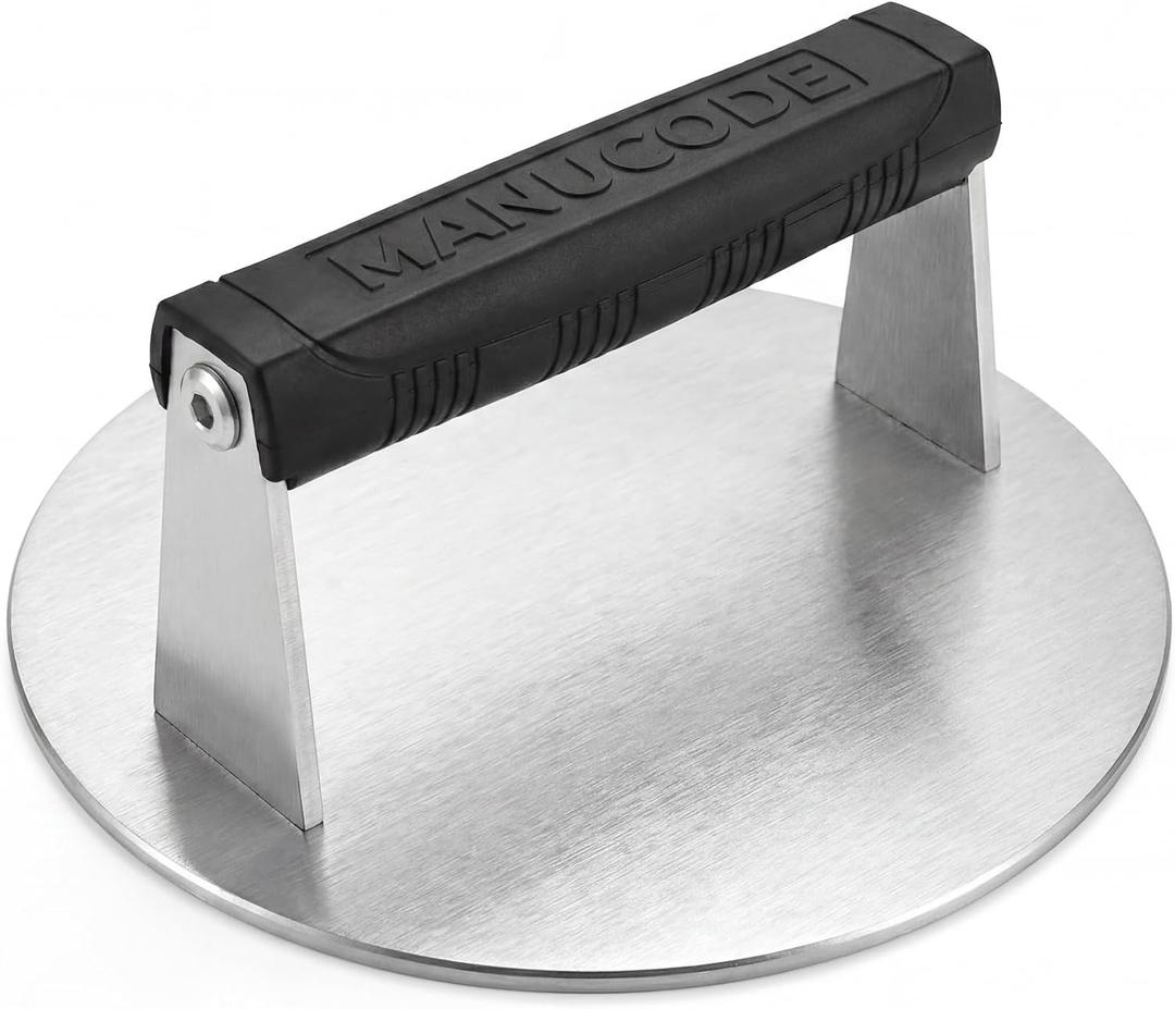 Stainless Steel Burger Smasher 3.25 LB – 8 Inch Steak Weight for Smash Burgers, Bacon, Sandwiches | Dishwasher Safe, Preheatable Protein Press with Silicone Handle | Commercial BBQ Tool