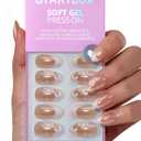 BTArtbox French Tip Press On Nails - The Big Day, Easy-to-Apply White Flower Almond Press On Nails with Glue and Adhesive Tabs in 16 Sizes - 32 Nails All-in-One Kit