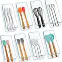 Hudgan 8 Pack Clear Plastic Drawer Organizer Bins Set, Stackable Cutlery Storage Bins Trays for Organizing Kitchen, Bathroom, Office, Crafts, Gadgets, Cabinet Supplies