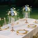 10 Pcs Crystal Flower Stand Gold Wedding Centerpieces 16.9 Inch Tall Gold Vase with Chandelier Metal Wedding Centerpiece Vase for Birthday Party Reception Festivals Party Decor (S-16.9inch)