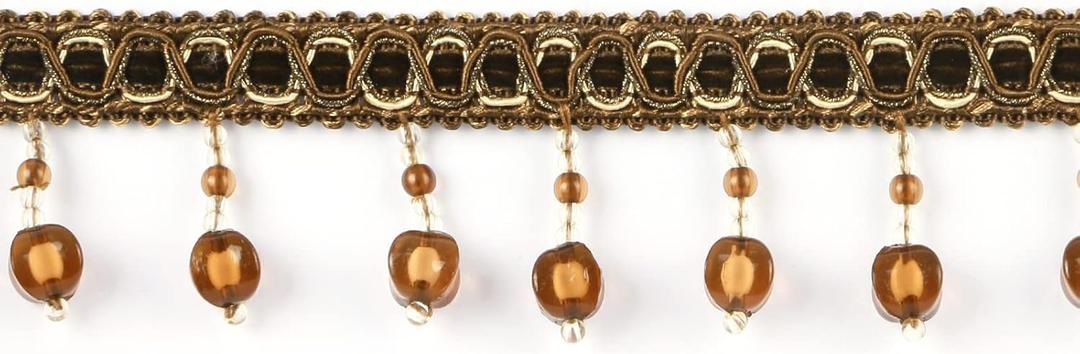 Fenghuangwu 6.5 Yard Handmade Beaded Hanging Tassel Pendant Fringe Trim Fabric Ribbon Trimming, 8Cm/3.15Inch Diameter Hand Knitting Tassel Fringing Trimmings for Decor, DIY(Dark Coffee)