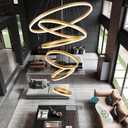 Modern Led Large 6 Ring Chandelier D31.5 Black Modern Chandeliers for High Ceiling, Dimmable, Living Room,Foyer, Entryway (Gold)