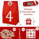 Whaline 25 Pcs Christmas Advent Calendar Bag 25 Days Countdown Party Favor Bags with Wood Clips Sticker Red White Xmas Tree Snowman Paper Treat Bags Candy Goodie Bag for Holiday New Year Supplies