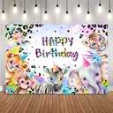 Animals Birthday Backdrop Pastel Rainbow Cheetah Photo Background Wild Safari Animals Birthday Leopard Theme Party Decoration Banner (82"x59")