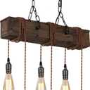 KEESFU 6-Lights Dining Farmhouse Chandelier, Farmhouse Wooden Ceiling Pendant Light, Height Adjustable, Rustic Chandelier for Kitchen Island Dining Room Bar Pool Table Cabin.