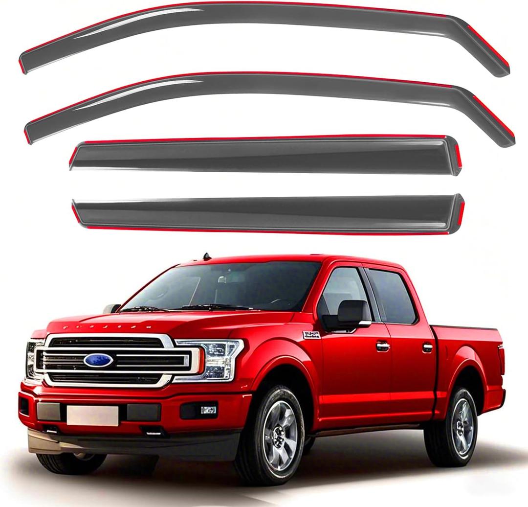 in-Channel Window Visors Rain Guards Fits Ford F150 2015-2025 SuperCrew, Window Deflectors Vent Visors for 2017-2022 F250 F350 F450 F550 Crew Cab, 4 Full-Size Doors (Light Smoked)