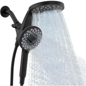 High Pressure Rain Shower Head with Handheld Spray Combo: Detachable Dual Shower Head with 10 Sprays Modes - Upgrade Knob Spray Mode Selector and Magnetic Guidance Docking System (Matte Black)