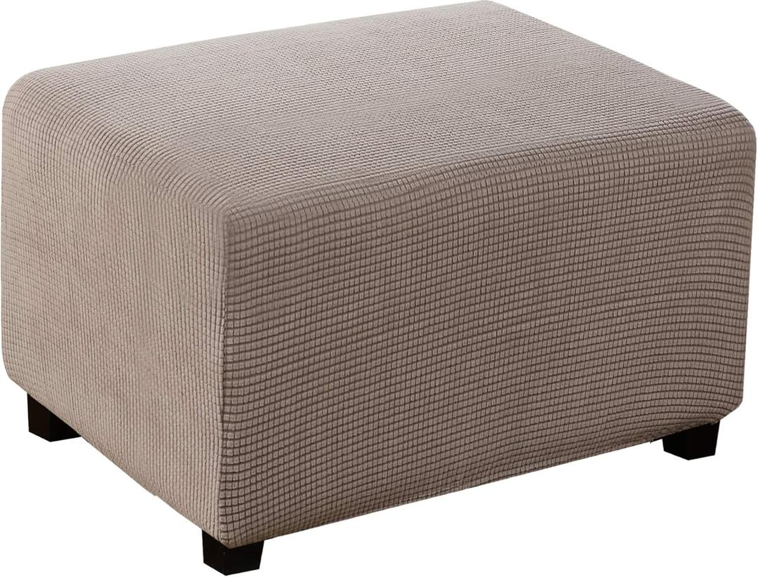Turquoize Ottoman Slipcover Rectangle Folding Ottoman Cover Jacquard Polyester Stretch Fabric Storage Stool Ottoman Cover Furniture Protector for Living Room (Large, Taupe)