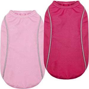 PUMYPOREITY 2Pack Dog Shirt for Small Dogs with Reflective Strip Safety for Night Walking, Soft Breathable Stretchy Tank Top Vest, Quick Dry Stretchy Puppy Shirt, Pink, S