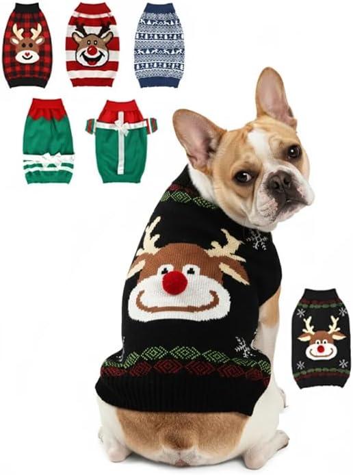 Dog Christmas Sweater, Soft Warm Pet Clothes Coat for Small Medium Large Dogs and Cats Boy Girl, Fall Cozy Holiday Turtleneck Knitting Collar Pullover Pup Outfit Costume for Thanksgiving New Year (Black Deer), Size: X-Large