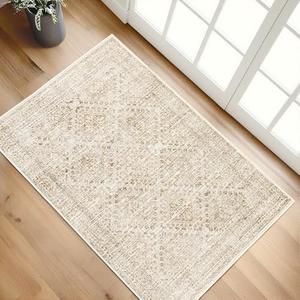 MIULEE 2x3 Washable Entry Rug Door Mat Indoor Entrance, Small Rug for Kitchen Bathroom Bedroom, Non-Slip Stain Resistant Throw Carpet Boho Entryway Decor, Neutral Beige