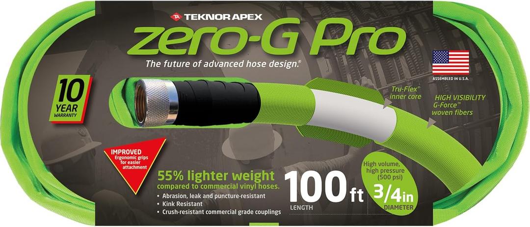 zero-G Pro, 4300-100, Lightweight, Ultra Flexible, Durable, Kink-Resistant Garden Hose, 3/4" x 100', Green