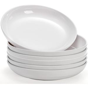 Fasmov Melamine Pasta Bowls, 6 Pack 10 inches 47 Oz Large Salad Serving Bowls, Shallow Salad Bowls, Plastic Dinner Deep Plates, Dishwasher Safe, White