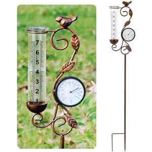 32" Garden Rain Gauge with Thermometer - 7" Glass Tube for Outdoor Indoor Use, Patio Yard Decor Statue