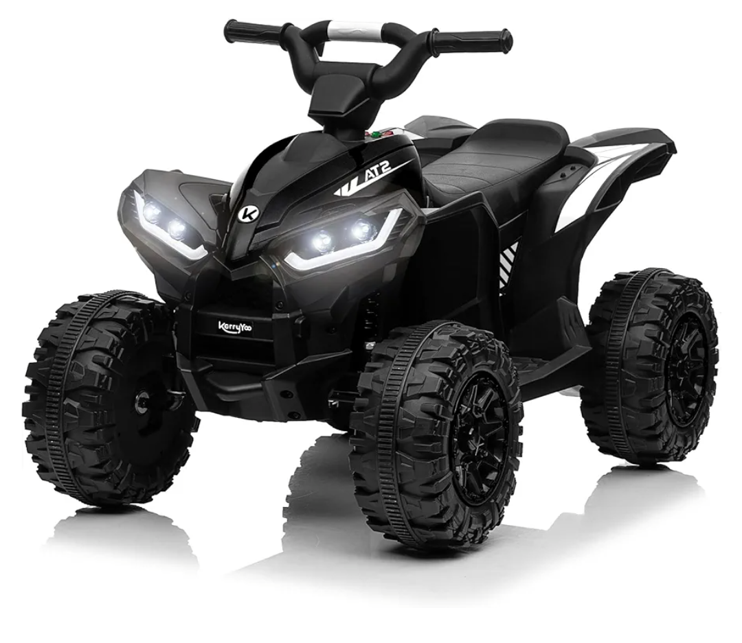 KerryYoo AT2 Kids ATV,12V 4 Wheeler for Kids 3-6,Electric Toddler Ride On Toys,Remote Control, High/Low Speeds, LED Lights, Bluetooth, and Off-Road Tires - Black