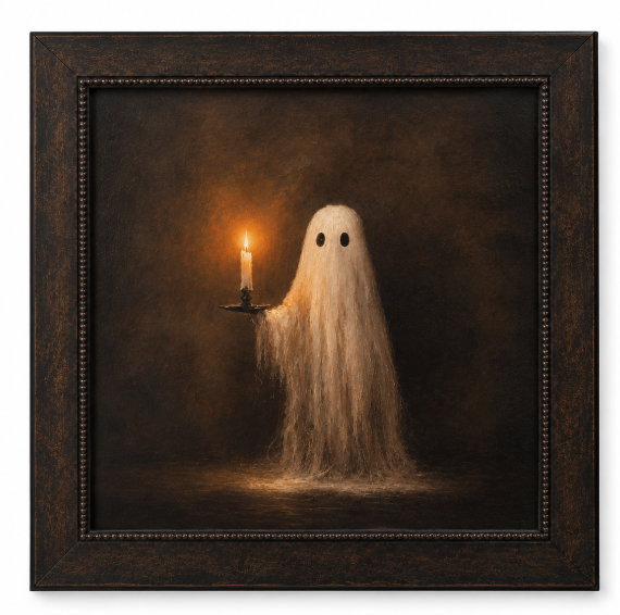 Cute Small Ghost Holding Candle Victorian Panting Printable, Dark Academia Room Decor Instant Download, Spooky Halloween Ghost Digital Art