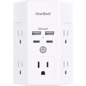 Multi Plug Outlet, Surge Protector, 5 Outlet Extender with 4 USB Charging Ports (2 USB C), USB C Wall Charger, 3-Sided 1800J Power Strip Outlets Splitter Wall Plug Adapter Spaced for Dorm Home Office (White)
