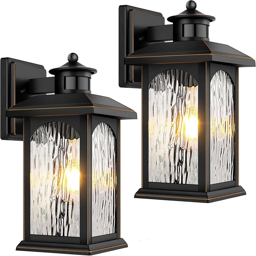 2 Packs Motion Sensor Outdoor Sconce - Advanced Dusk to Dawn Outdoor Lighting, Retro Motion Sensor Porch Light Fixtures, Black Waterproof Exterior Lantern Wall Mount for Garage, Outside, Anti-Rust