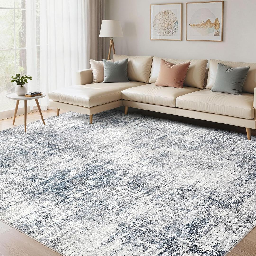 Abstract 12x18 Area Rugs for Living Room: Washable Rugs Blue Grey