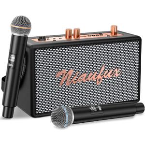Karaoke Machine, Retro-Design Speaker with 2 Wireless Microphones for Adults & Kids, Portable Karaoke System for Home Party, Bluetooth/AUX/USB/TF/TWS Support, Gifts for Women & Girls
