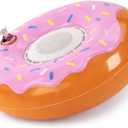 Waterproof Inflatable Floating Donut Speaker, IPX7 Waterproof Pool Speaker with 4 Hour Battery, 3W Speaker Output, USB-C Charging Cable Included, Pink and Orange Design, Pack of 2