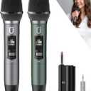 HWWR Wireless Microphones, Professional UHF Dual Microphones for Karaoke, Wireless Dynamic Microphone System Set with Rechargeable Receiver,Plug and Play, Speech, Wedding, Church, PA System (Green)