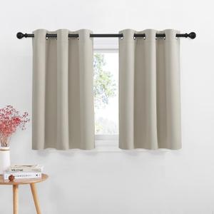 NICETOWN Blackout Curtain Valances for Kitchen, Basement Window Vlances Privacy Decorative Grommet Thermal Insulated Short Bathroom Curtains for Small Window, 42" W x 36" L, 2 Panels, Natural