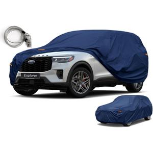 Heavy Duty SUV Car Cover Custom Fit Ford Explorer (1995-2025), Waterproof All Weather Resistant Outdoor Sun Rain Dust Snow Protection with Anti-Theft Lock. (Blue)
