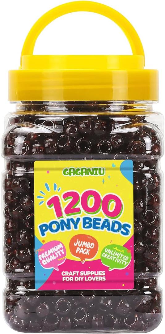 Glitter Pony Beads Bulk for Bracelet 1100+ pcs Brown Beads for Hair Jewelry Making Braiding DIY Crafts Kandi Key Chains and Ornaments Decorations, Boxed (Small)