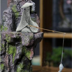 DUZFOREI 1 pCS Mini Sitting Fishing Figurines Sandstone Vintage Ornament Japanese Decor for Fish Tank Pot Garden Home Aquarium Mini Fisherman Statue Asian Zen Decorations