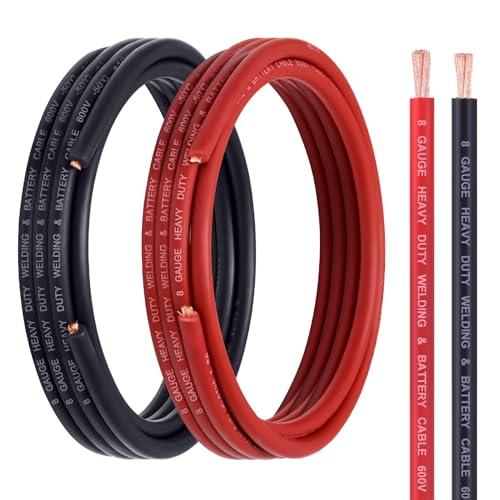 Geosiry 8 Gauge Battery Cable, 15FT Red + 15FT Black 8 AWG Welding Cable, Stranded Oxygen-Free Pure Copper Wire for Automotive, Battery, Solar, Marine and Generator