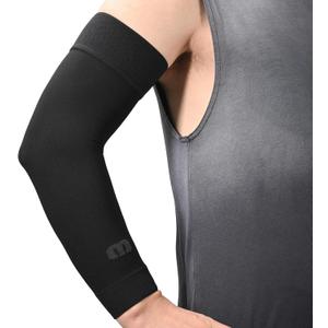 MGANG Lymphedema Compression Arm Sleeve for Women Men, Opaque, 20-30 mmHg Compression Full Arm Support with Silicone Band, Relieve Swelling, Edema, Post Surgery Recovery, Single Black M