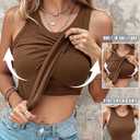 CHICME Women Built-in Bra Tank Tops Sleeveless Casual Shirts Racerback Ribbed Fitted Tank Tops (Brown, XL)