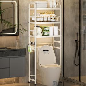 Over The Toilet Storage Rack, Space Saver for Small Bathroom, Cream | 3 Tier Freestanding Shelf Organizer, Heavy Duty Oval Tube, 4 Hooks, Metal, Sturdy Above Toilet Storage,Rustproof,Suction Cup
