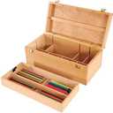 VISWIN 16"x8"x6" Large Art Storage Box, Double-Layered Solid Beech Wooden Tool Box for Art Supplies, Wooden Tool Box for Paint Brush, Pen, Pastel, Paining Supplies