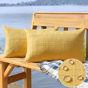 MIULEE Outdoor Waterproof Throw Pillow Covers Decorative Farmhouse Water Resistant Cushion Covers for Tent Patio Garden Couch Sofa Pack of 2, 12x20 Inch Yellow