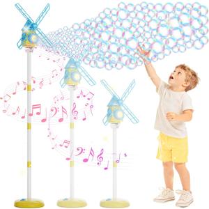 Windmill Bubble Machine for Kids, 51" Adjustable Height Standing Bubble Maker with Lights & Music, 10-Hole Battery Operated Bubble Blower with 130ml Tank, Outdoor Backyard Party Toys for Toddlers