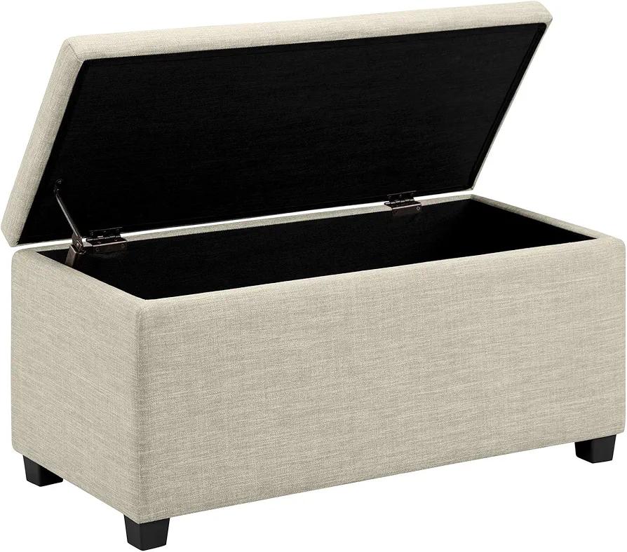 Amazon Basics Upholstered Storage Rectangular Ottoman and Entryway Bench, Polyester, Beige, 90.17 cm (W) × 41.91 cm (D) × 43.18 cm (H).