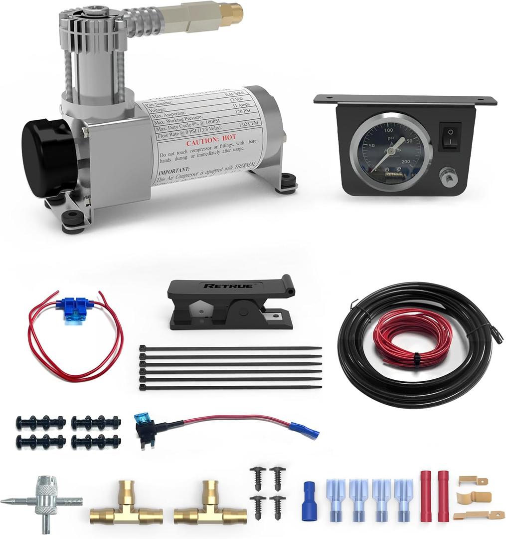 RETRUE Onboard Air Compressor System for Truck Airbag Suspension - Universal Air Bag Compressor kit for Ford F150, F250, F350, Chevrolet Silverado, GMC Sierra, Dodge Ram and More Air bags Kit