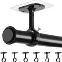 No Drill Curtain Rod Brackets, (6 Pack) Ceiling Mount Self Adhesive Rod Holder No Screw, Heavy Duty Curtain Hooks Hanging 1.2" Dia Curtain Rods for Bathroom Bedroom Kitchen (Black)