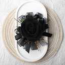 2Pcs Corsage and Boutonniere Set Rose Wrist Corsage Wristlet Band for Wedding Flowers Prom Party Homecoming Decoration (Black)